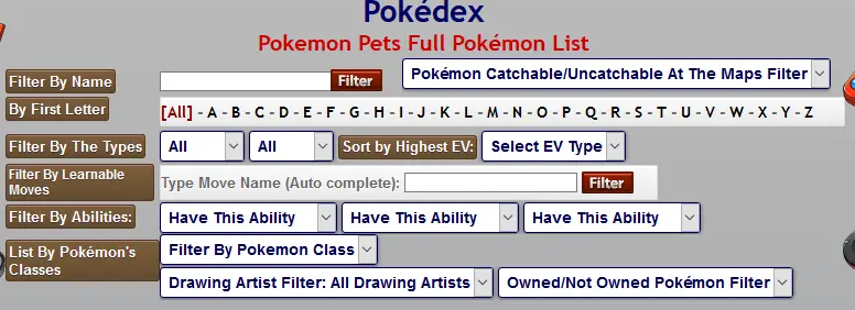 pokemon pets pokedex full list