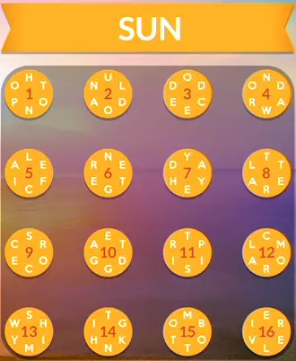 Wordscapes Sun answers